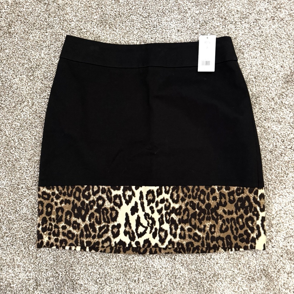 NWT Banana Republic Black leopard Print Cotton Blend Pencil Skirt Size 2